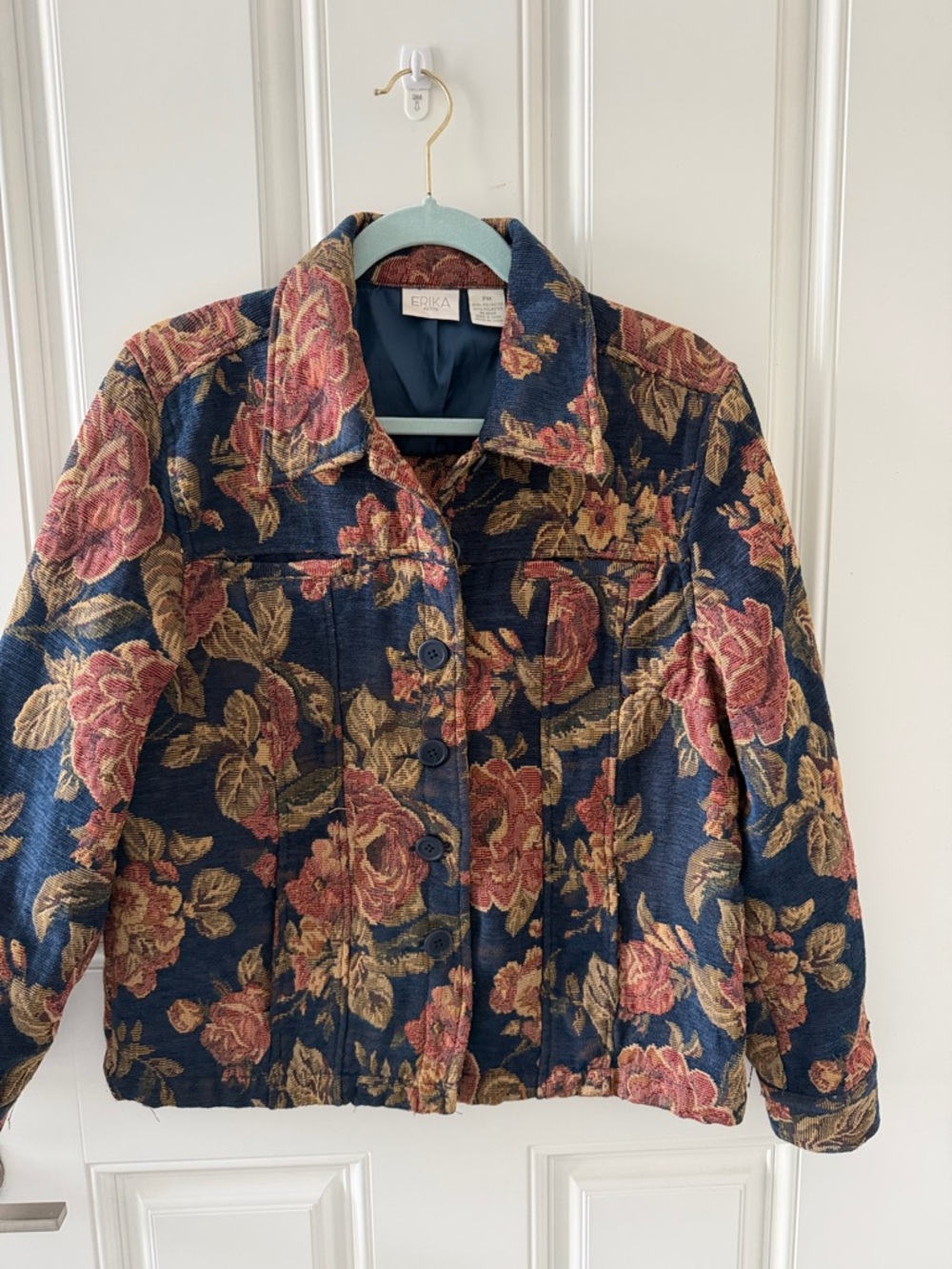 Erika Navy Jacket with Rose and Olive Floral Tapestry